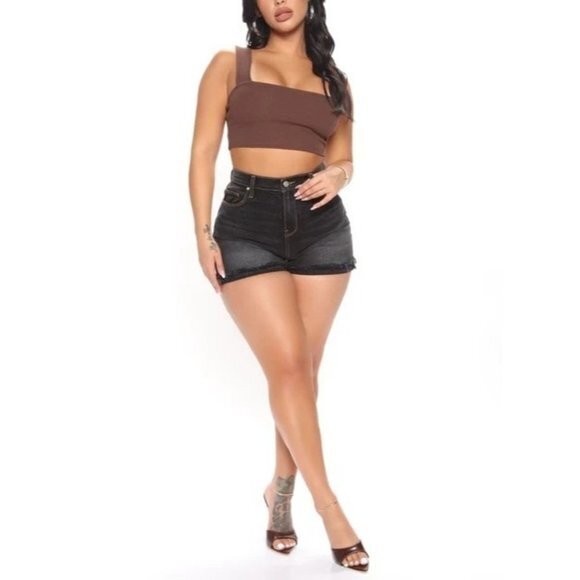 Ambiance Brown Cotton Blend Square Neck Wide Straps Crop Tank Size M - Picture 9 of 11